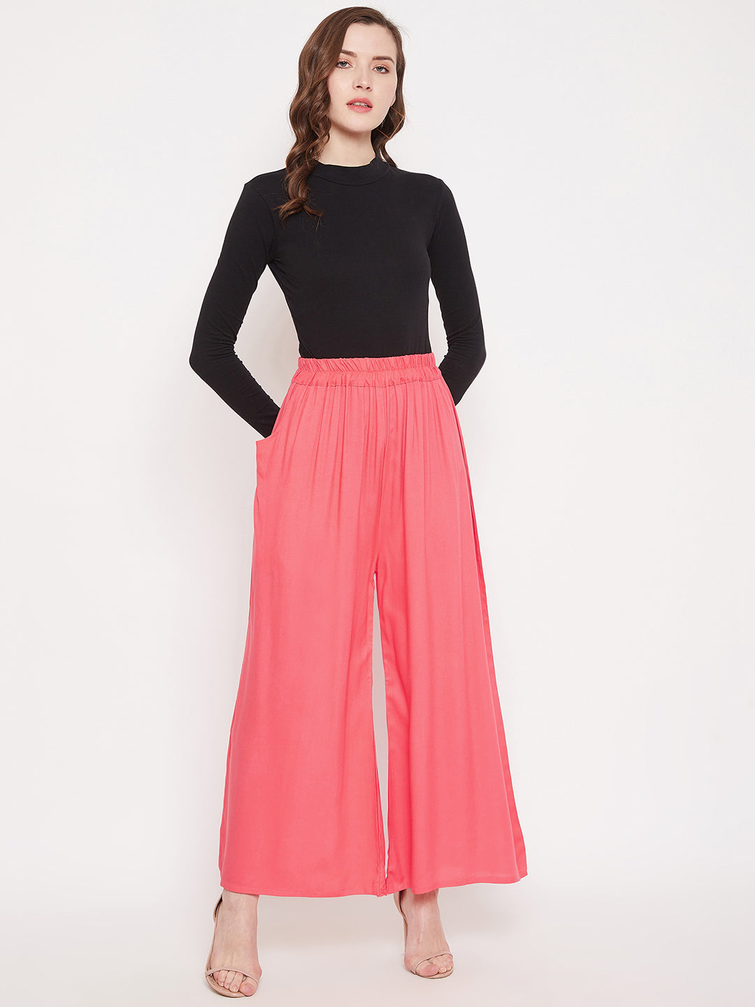 Buy Promod women belted wide leg plain palazzo pants black Online | Brands  For Less